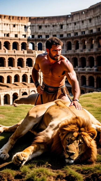 Roman Gladiator kills a lion in Colosseu...