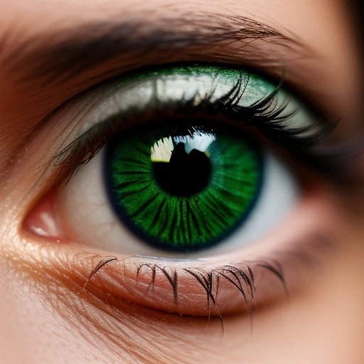 zooming on a green eye with detailed iri...