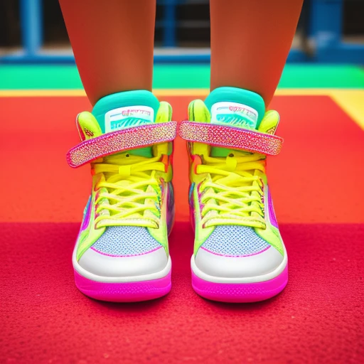 Retro high-top sneakers in vibrant neon ...
