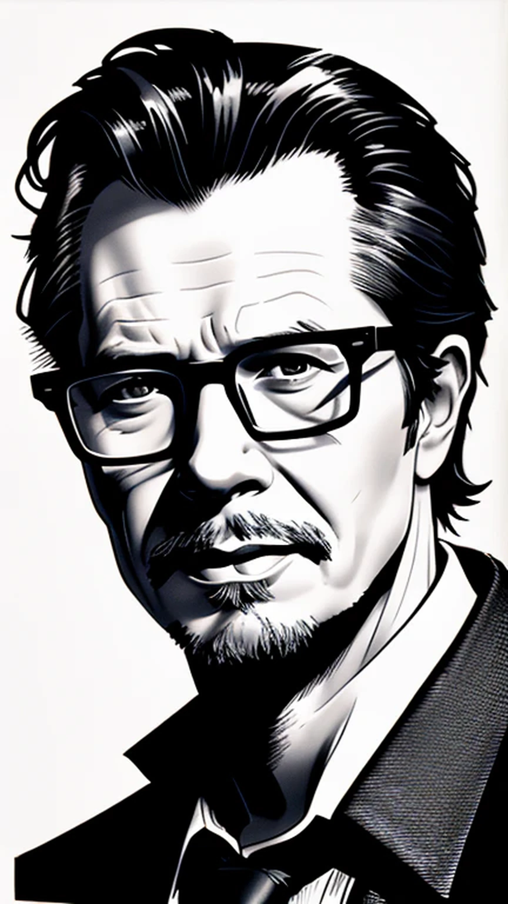 Ink sketch Gary Oldman with glasses clos...