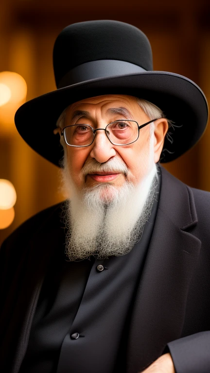 An elderly Jewish rabbi in a (black smal...