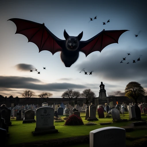 Scottish Vampire with bats flying over g...
