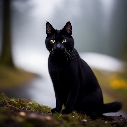 Black cat with yellow eyes in the Alps i...