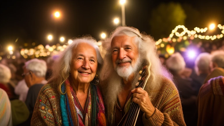 (many) elderly hippy at concert, men and...