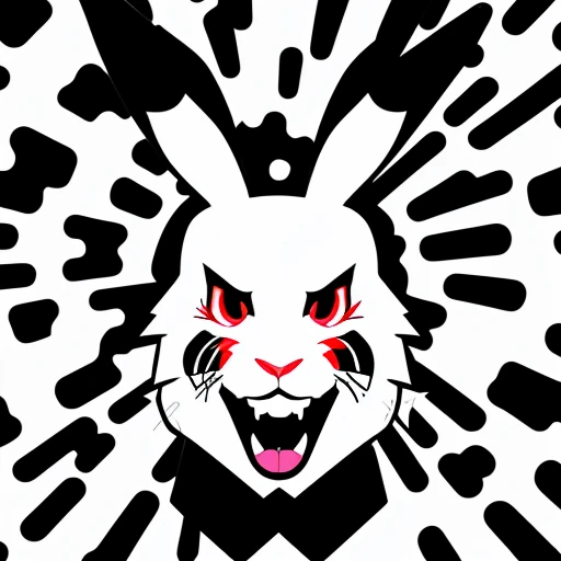 crazy rabbit face minimal black and whit...
