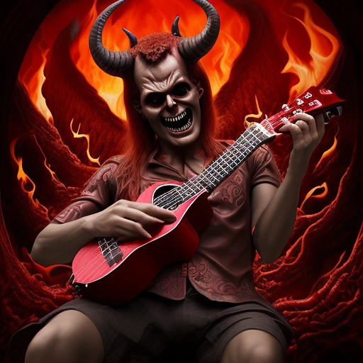 Devil playing ukulele in Hell