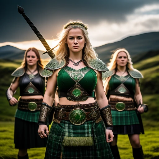 Irish Celtic female warriors with green ...