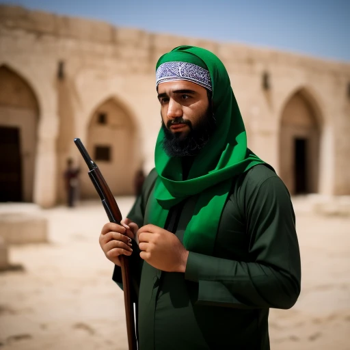 Hamas fighter wearing balacava, with gre...