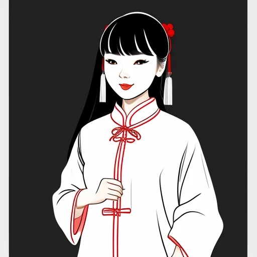 Draw a Chinese woman wearing clothes