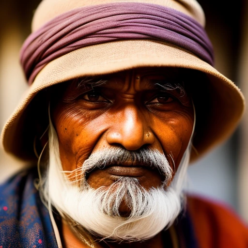 Old Indian man in Varanasi. Close up