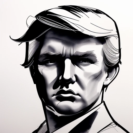 Ink sketch, young Donald Trump face port...