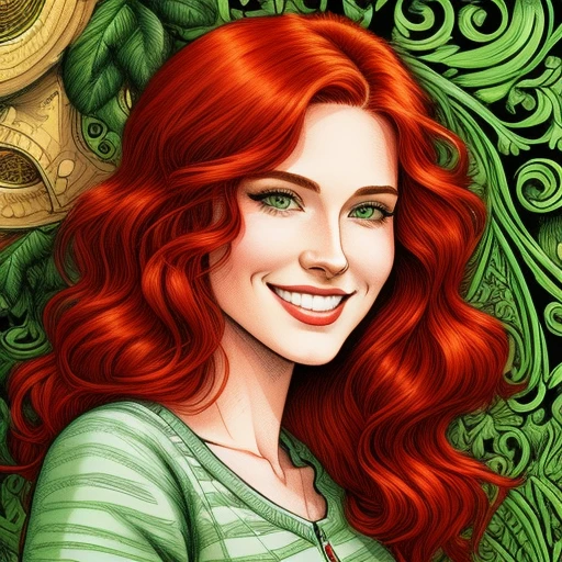 Red haired Woman with green eyes smiles