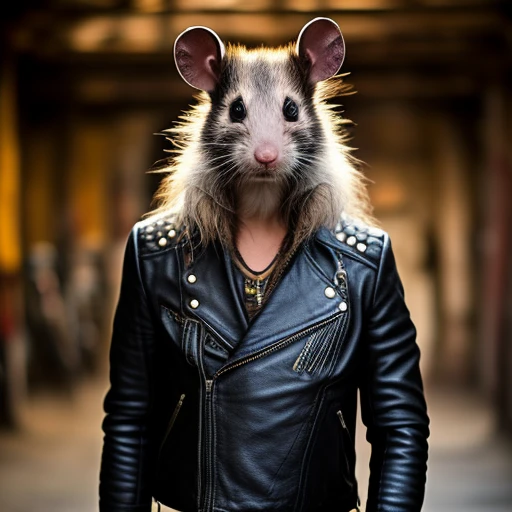 Old rat, punk, leather jucket,