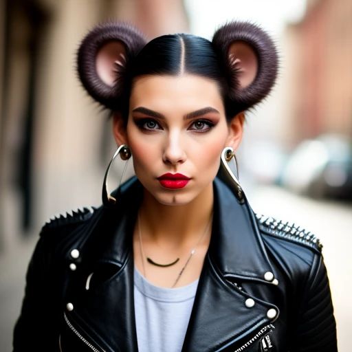 rat, punk, leather jacket, earings in no...