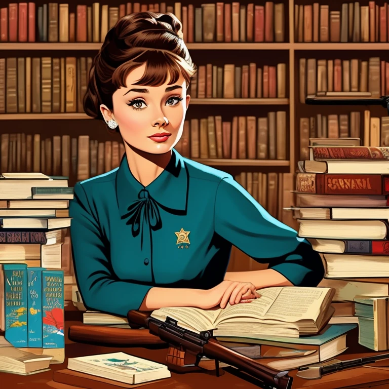 pretty librarian like Audrey Hepburn wit...