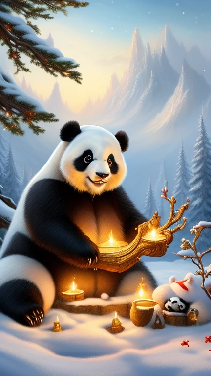 panda celebrating christmas