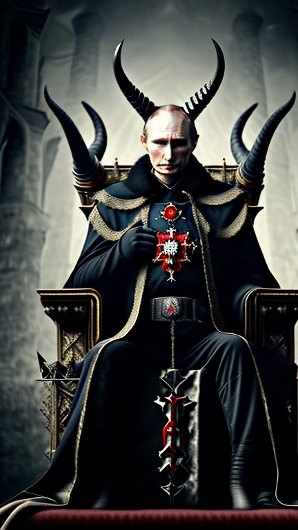Realistic evil Putin with horns on head ...