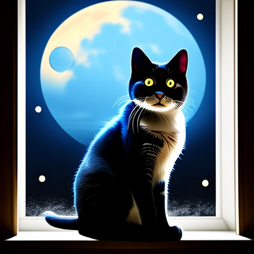 Cat starring at the moon through the win...