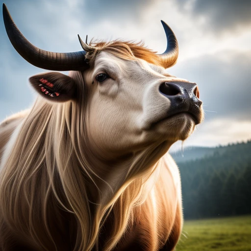 Animals - Large Bovine Bull with Long Ho...