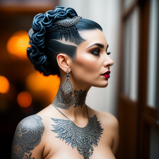 a woman with a dragon tattoo on her head...