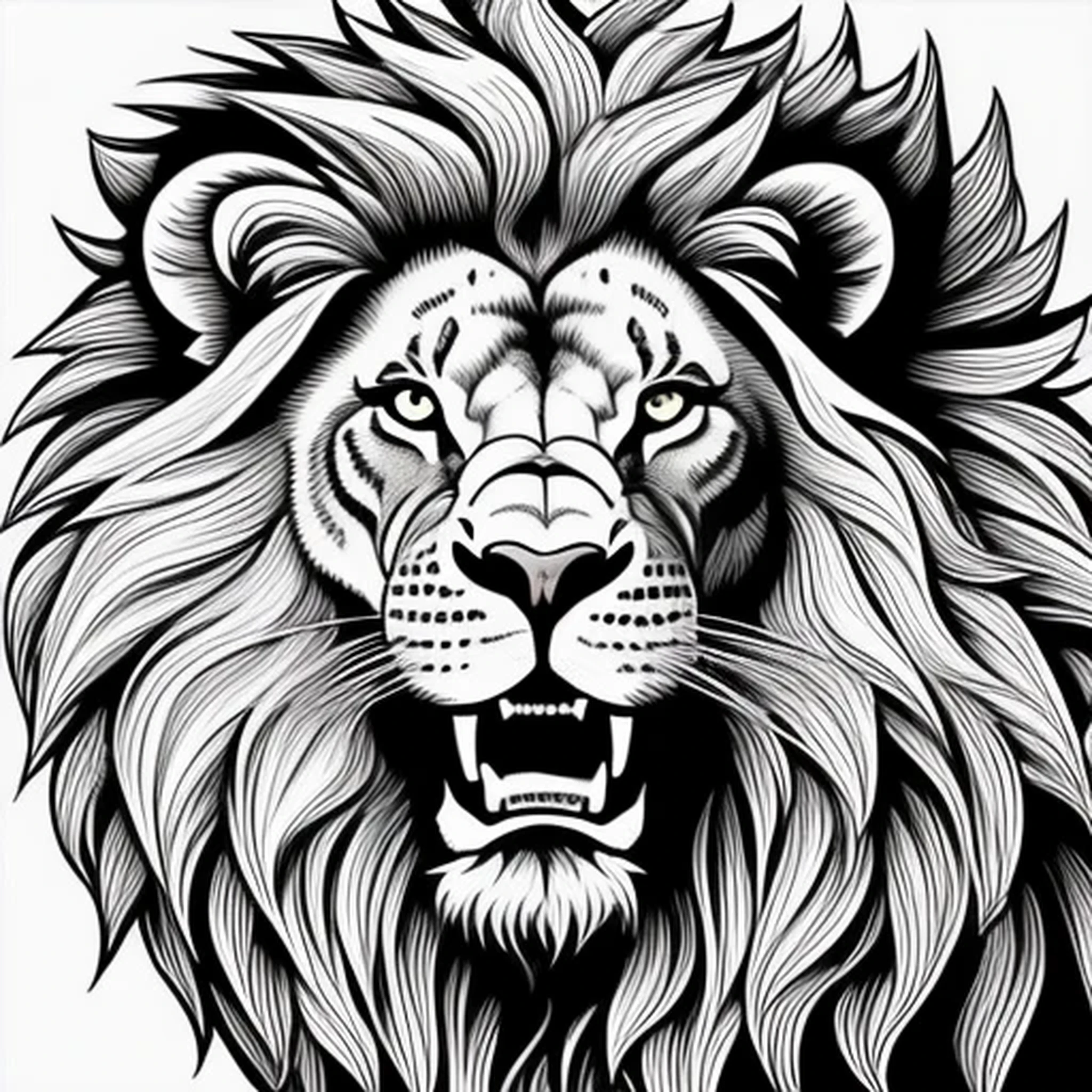 Proud lion, black and white brush, minim...