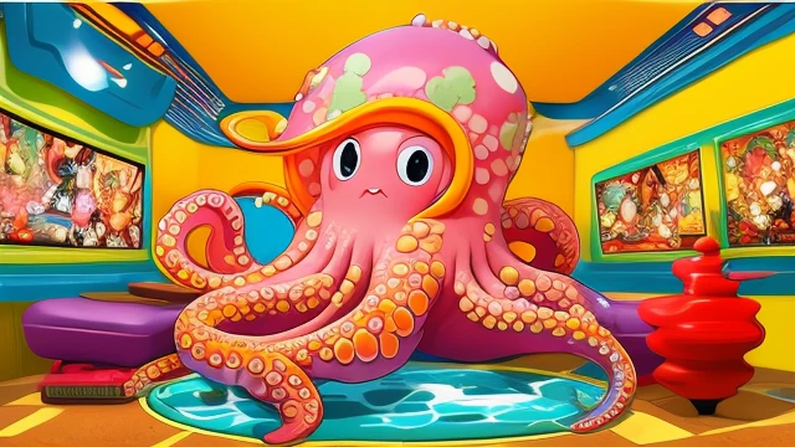 an octopus makes us charming. He watches...