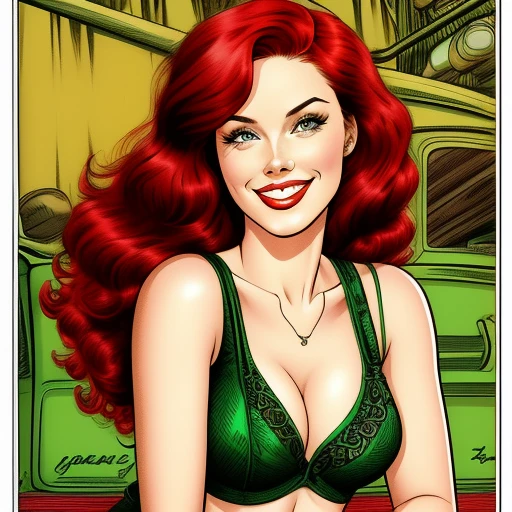 Red haired Woman with green eyes smiles ...