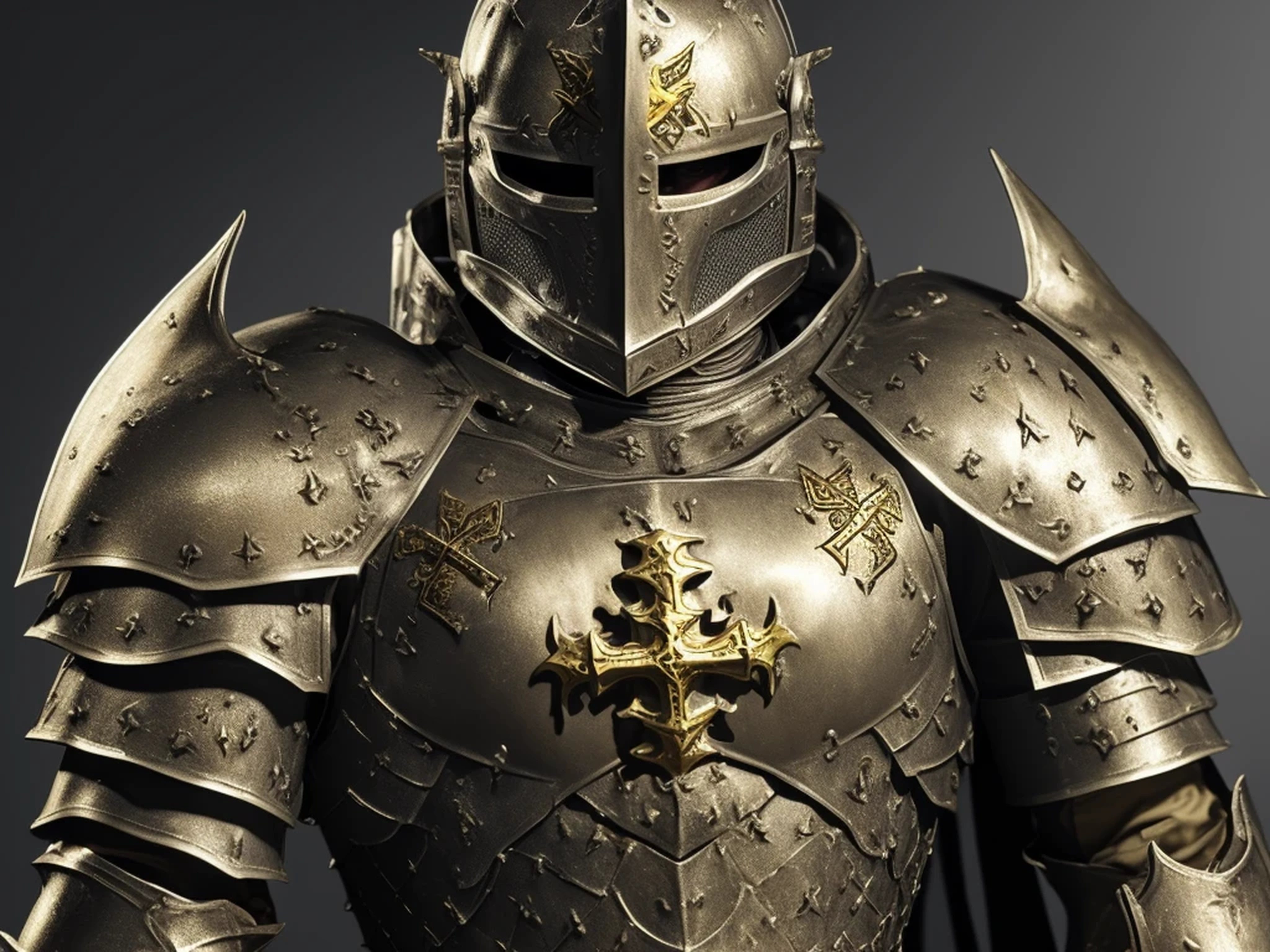 Armored knight crusader with golden cros...