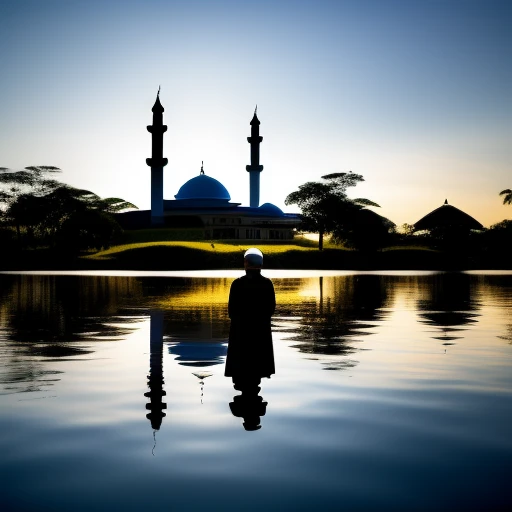 a silhouette of a mosque on a spacious b...