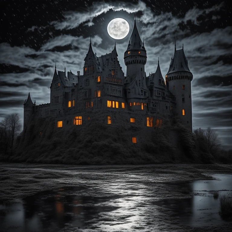 castle, Munch style in the night, perfec...