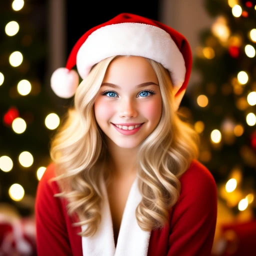 Smiling blonde Santa girl with big decol...