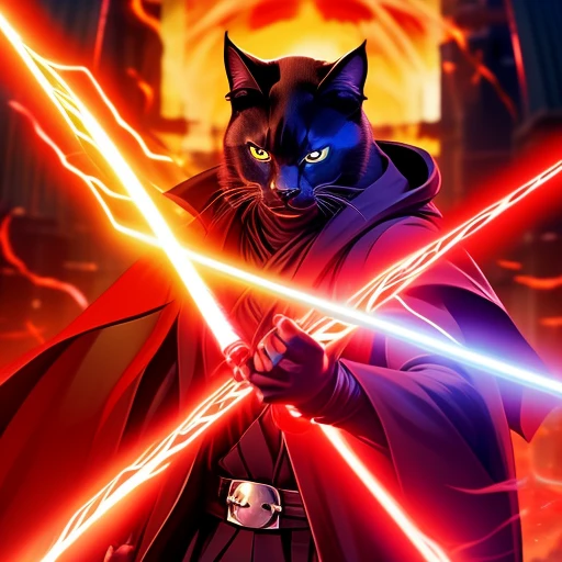 black cat sith lord in action with red l...