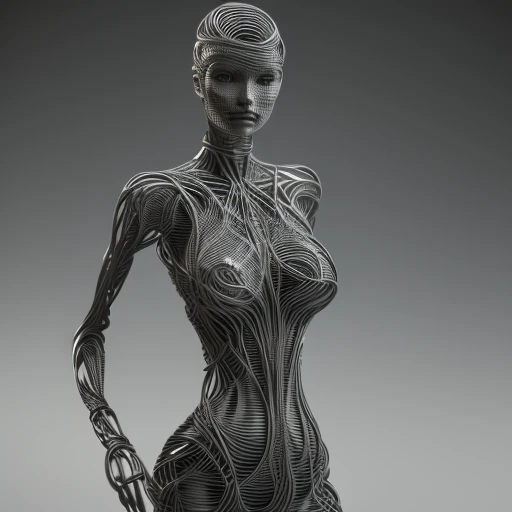 3d printed woman made of bent wire, hdr,...