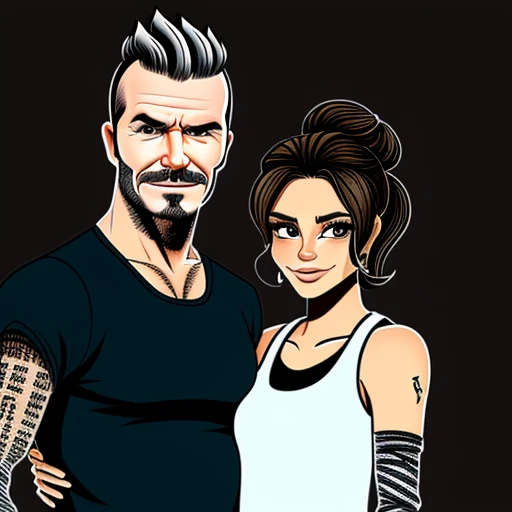 David Beckham and wife in cartoon style