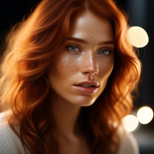 Woman skin, ginger hair, realistic freck...