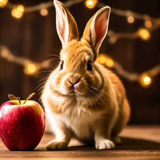 dwarf rabbit eating an apple