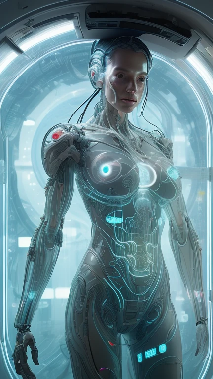 a very beautiful cyborg made of transpar...