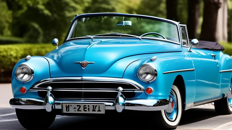 old convertible color azure car, chrome,