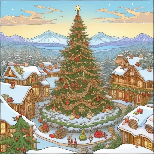 Christmas tree in Christmas card Mucha s...