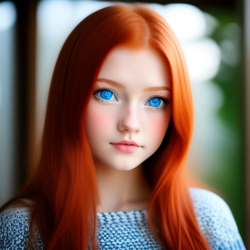 Redhead longheair young girl with blue e...