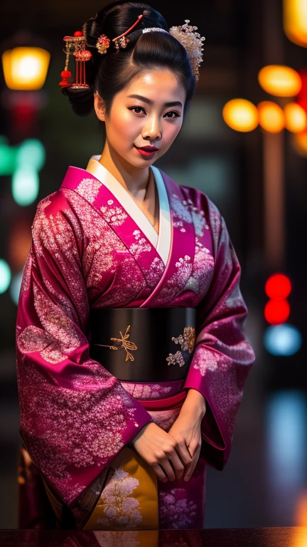 (beautiful japanese geisha) standing nea...