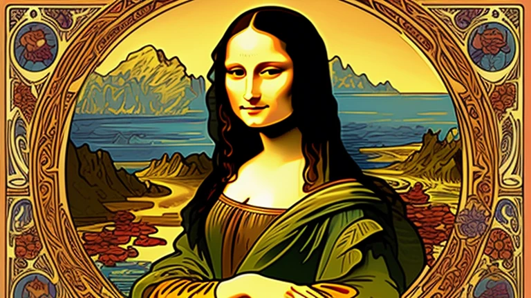 Mona Lisa in the Alphonse Mucha style