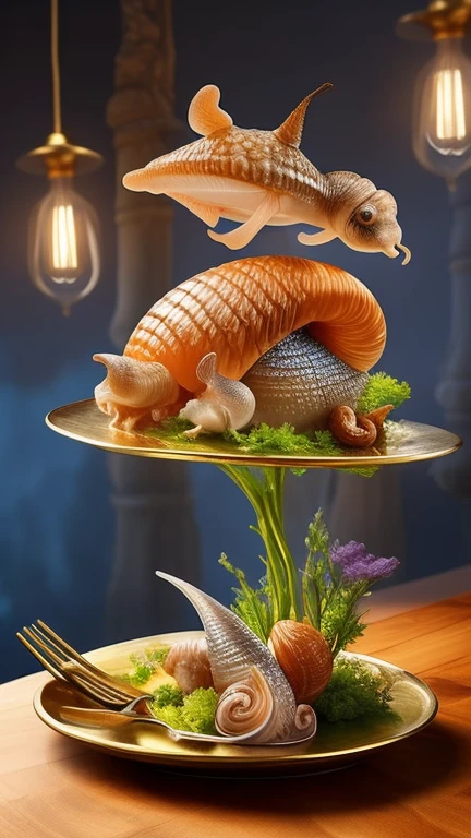 snail with sea bream on a cutlery table
