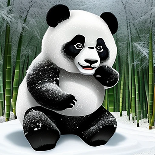Panda bamboo snow