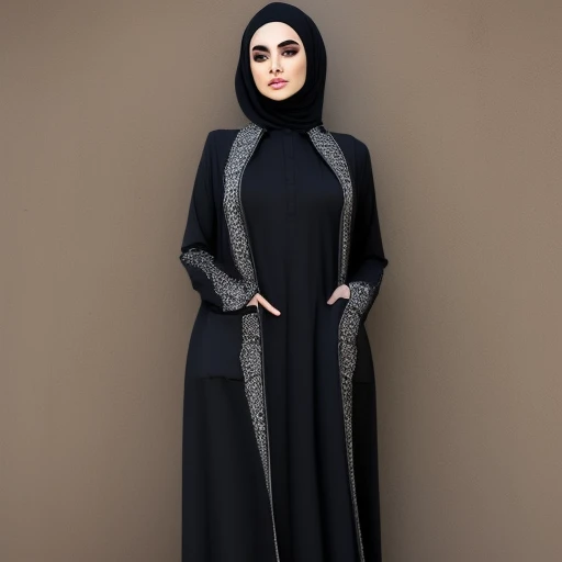 abaya with detailed collar and pockets