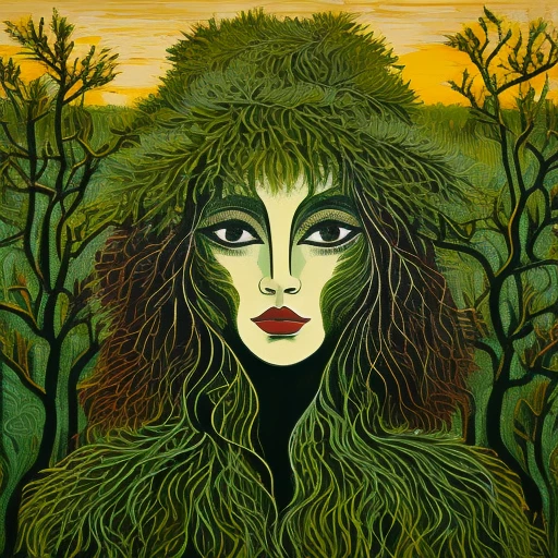 tree woman, Sunset, Olive Green, Fine, F...