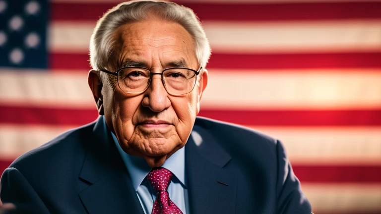 Henry Kissinger portrait with american f...