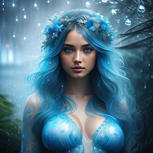 Beautiful rain goddess covered in water ...