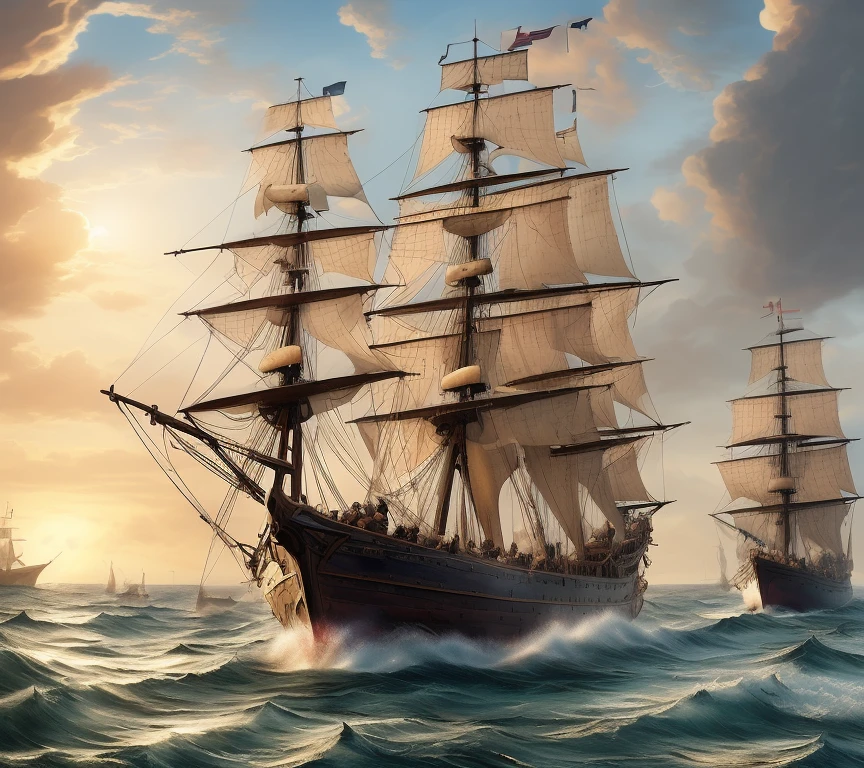 Old sea battle on the high seas, ships u...