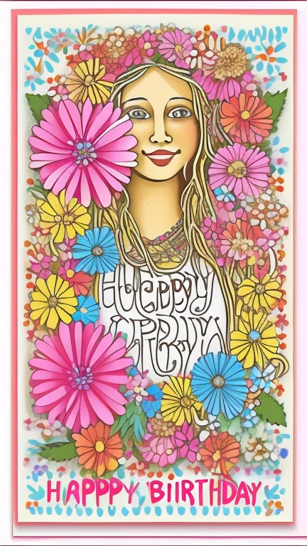 Hippy birthday card with flowers
